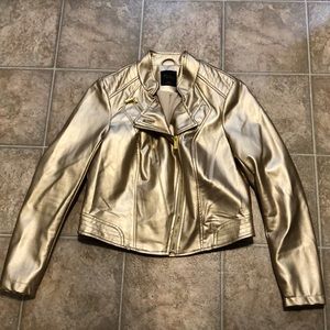 New w/o tags Gold metallic faux leather biker coat